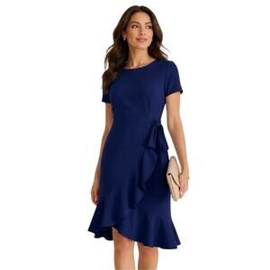 Calvin Klein Navy Ruffle Wrap Midi Dress Size 14